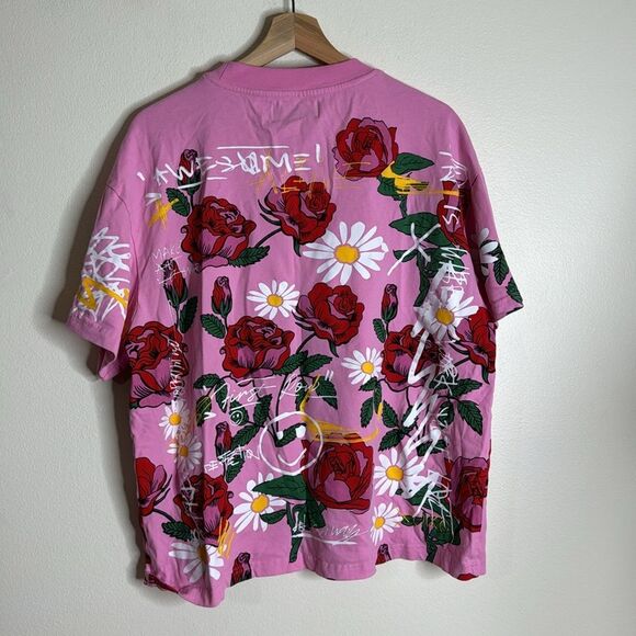 First row colorful floral roses daisy pink shirt size large - Picture 9 of 10